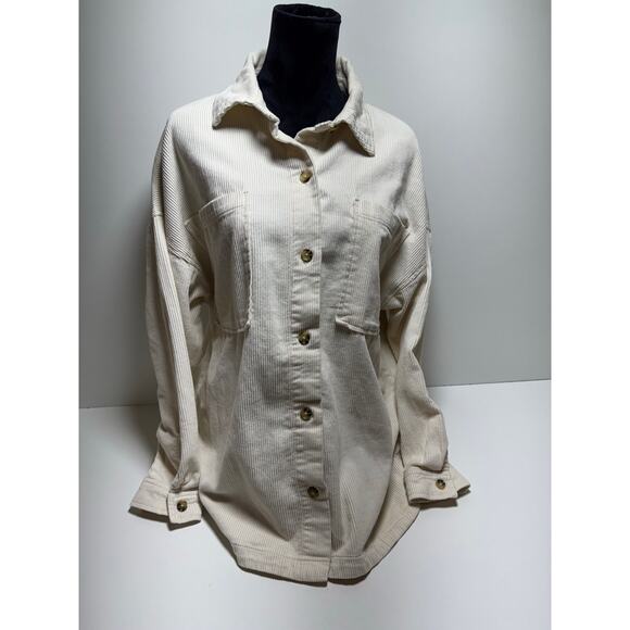 Celebrity Pink Button Down Corduroy Shirt Sz Medium Cream Casual Shacket - Picture 1 of 8